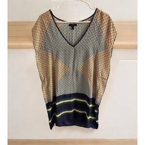 J Crew Orange Green Navy Pattern Tunic Cover Up Dress Size XS sleeveless Stripe